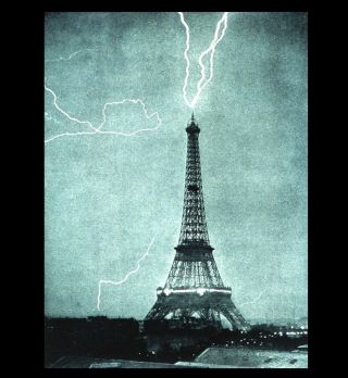 Eiffel Tower Lightning Strike Photo Art Print,  1902 Paris France