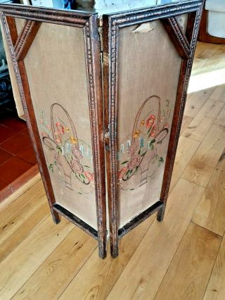 Small Victorian Needlepoint Embroidered Screen