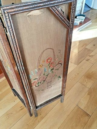 Small Victorian Needlepoint Embroidered Screen 3