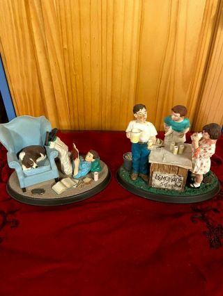 Norman Rockwell Ceramic Figurines “school Days” And " Summertime”