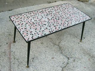 Vintage Mosaic Tile Top Coffee Table Black Peg Legs Mid Century Modern 18 X 36 "
