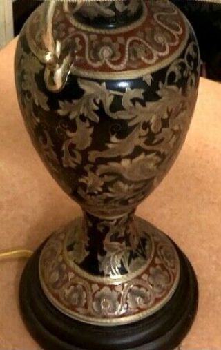 Vintage Bombay Company Porcelain Table Lamp Ornate Design Red Black Gold Shade 3