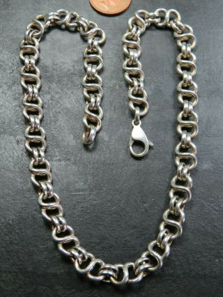 Heavy Vintage Sterling Silver Fancy Link Necklace Chain 17 Inch C.  2000