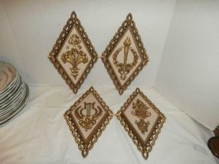 Vintage 1971 Homco Set Of 4 Gold Wall Plaques