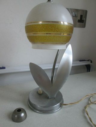Vintage 40/50 ' s chrome flower table lamp with glass shade 2