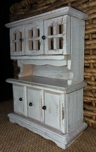 Primitive Farmhouse Distressed White Hutch Cupboard Furniture Salesman 