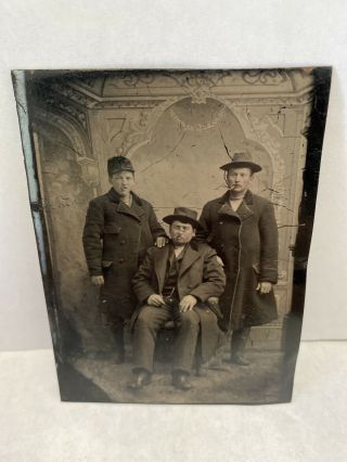 Antique Tintype Tin Type Photo Picture Men Cigars Victorian Clothing Hats Tie
