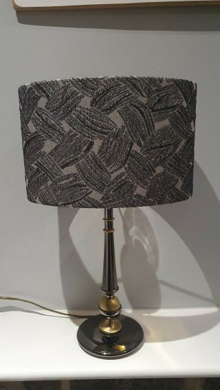 Vintage Mid - Century Metal Table Lamp With Fabric Shade.