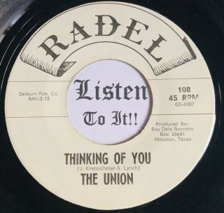 Hear Texas Garage Psych 45 The Union Thinking Of You / I Sit & Cry Radel Nm M -