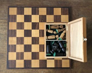 Vintage Mid - Century Modern Chess Set W/ Board & Box Mcm - Complete