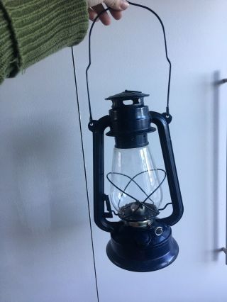 Vintage Oil Parrafin Hurricane Lamp Blue Metal & Glass Hanging Tilley Home Decor 2