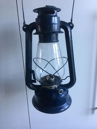 Vintage Oil Parrafin Hurricane Lamp Blue Metal & Glass Hanging Tilley Home Decor 3