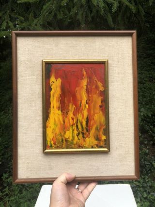 Vintage Abstract Painting Framed Matted Mid Century Modern 50s 60s Era Oil Flame