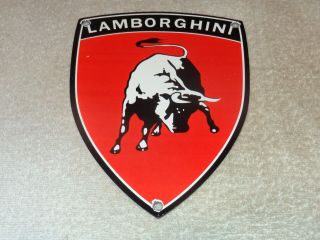 Vintage Lamborghini Sports Car Dealership 9 " Porcelain Metal Gasoline & Oil Sign