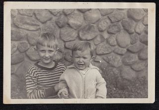 Antique Vintage Photograph Little Boy Standing With Crying Baby