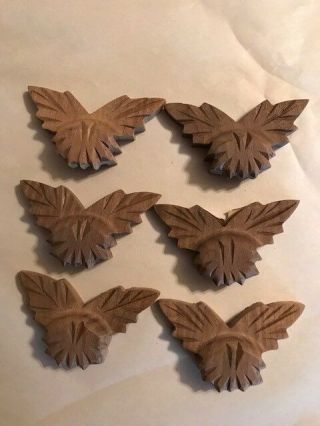 Set Of Six Carved Walnut Leaf Pulls Antique