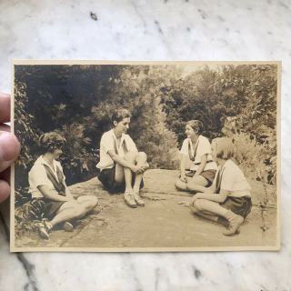 Antique 1934 B&w Photo Identified Group Posing Young Girl Scout Camp Kinneowatha