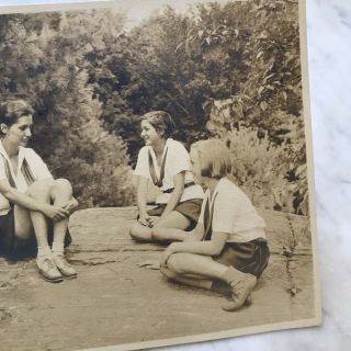 Antique 1934 B&W Photo Identified Group Posing Young Girl Scout Camp Kinneowatha 3