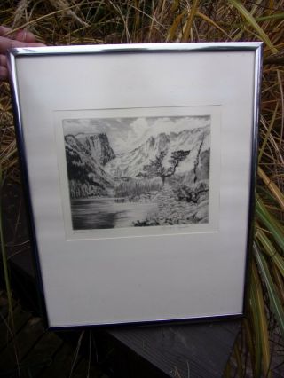 Vintage Signed Lyman Byxbe Etching " Dream Lake " Colorado Artist Rocky Mountains