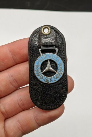Vintage Mercedes Benz Keychain Fob Dealer Leather Enamel England