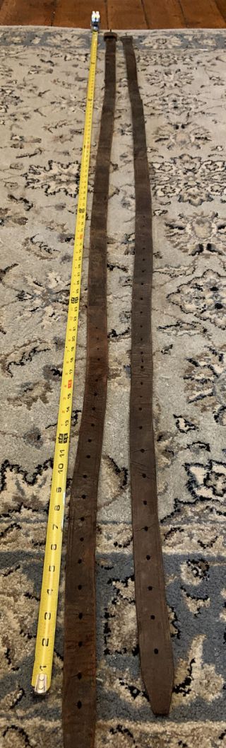 2 Antique Long Leather Trunk Buckle Straps For Antique Trunk ? Approx 7 Ft Each