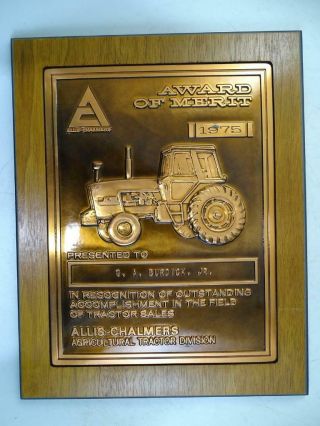 Vtg 1975 Allis Chalmers Tractor Division Sales Award Of Merit 1975 Sign Plaque