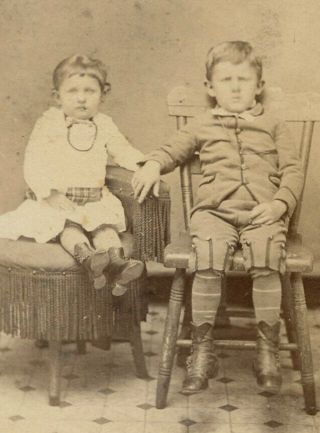 Antique Photo Cdv Little Boy Girl Children Post Mortem Fashion