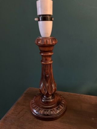 Antique Vintage Intricately Carved Solid Wood Table Lamp Light Mahogany