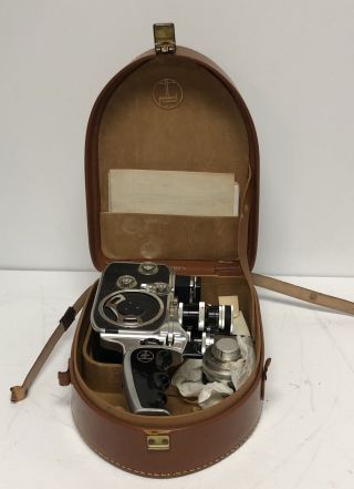 Vintage Bolex Paillard Movie Camera W/ Leather Case & Additional Lens England
