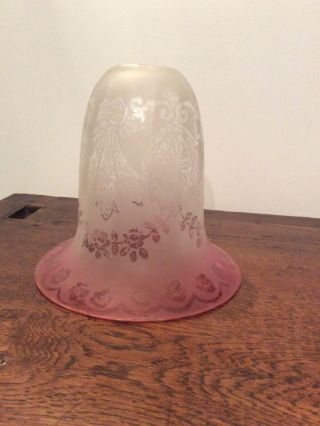Antique Cranberry Etched Glass Light Shade