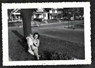 Vintage Antique Photograph Mom Sitting On Ground By Tree W/ Adorable Baby