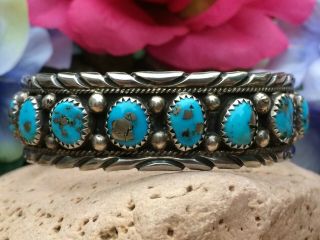 Vintage Native American Navajo Morenci Turquoise Sterling Cuff Bracelet Wow