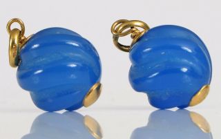 Vintage 14k Yellow Gold Dangle Earrings With Spiral Blue Beads
