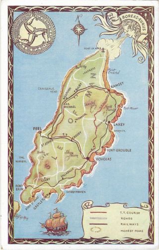 Isle Of Man Map Vintage Postcard 30.  9