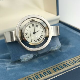 Ladies Vintage Modernist Girard Perregaux Sterling Silver Bracelet Watch W/box