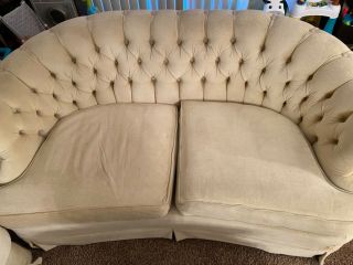 Victorian Couch Set,  Cream,  Fixer Upper,  Broyhill,  1960,  Tufted,  Velvet