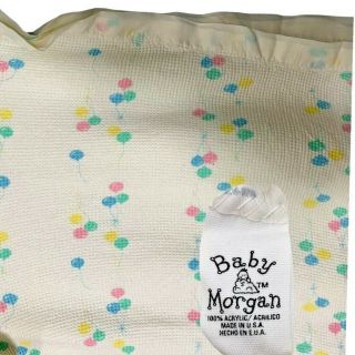 Vintage Baby Morgan Satin Trim Blanket Pastel Balloons Thermal Waffle White