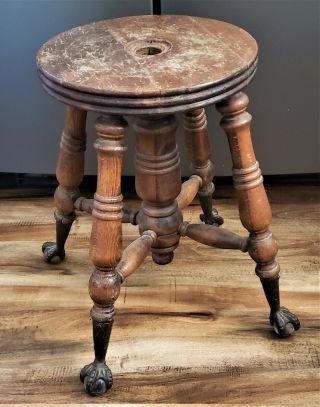 Antique Victorian Piano Stool W/glass Ball Claw Feet - No Seat
