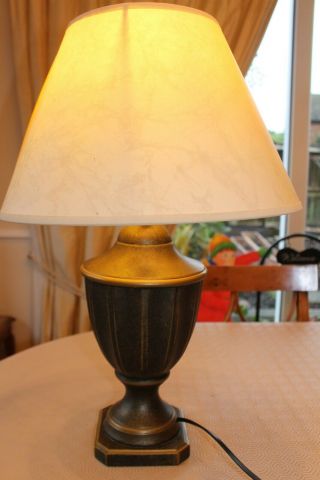 Vintage B.  H.  S.  Urn Style Pottery Table Lamp With Shade F.  W.  O.
