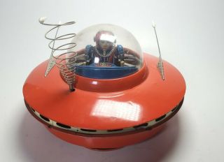 Vintage Yoshiya Kobe Yoko Flying Saucer,  Space Pilot Tin Toy Battery Op Japan