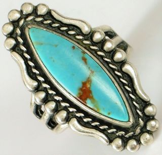 Vintage Native American Designer Signed S Sterling Silver Turquoise Ring Size 6