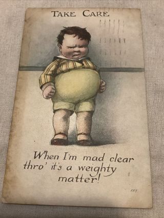 Fat Kid Series Vintage Comic Postcard Mad Little Boy 1919