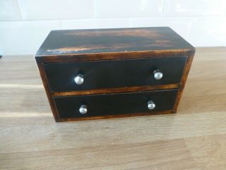 Vintage Desktop Chest Of 2 Drawers Table Top Collectors Cabinet