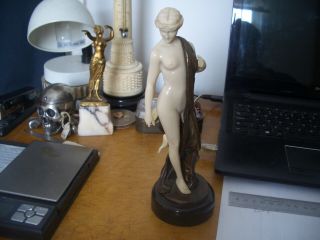 Vintage Art Deco Style Nude Statue Figure On Marble Base
