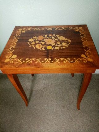 Vintage Italian Inlaid Marquetry Wood Musical Side Table Sewing Table