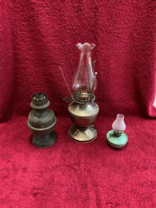 3 X Vintage Oil Lamps For Restoration Or Conversion