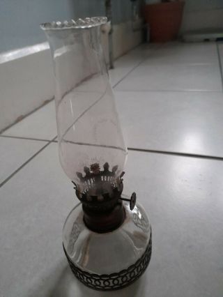Vintage Glass Oil Lamp With Chimney & Burner Spotty Dotty Clear Glass Oil Lamp
