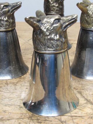 Leonard Silver Plated Vintage Fox Head Stirrup Cups Set Of 7 Rare