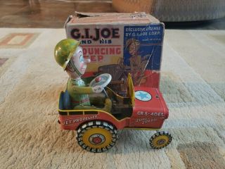 Vintage Gi Joe Jouncing Jeep With Box Litho Tin Toy Wind Up Truck Car
