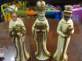 Vintage Set Of (3) Three Kings Wise Men W/box Made In Japan Gold Nativity 9 - 10 "